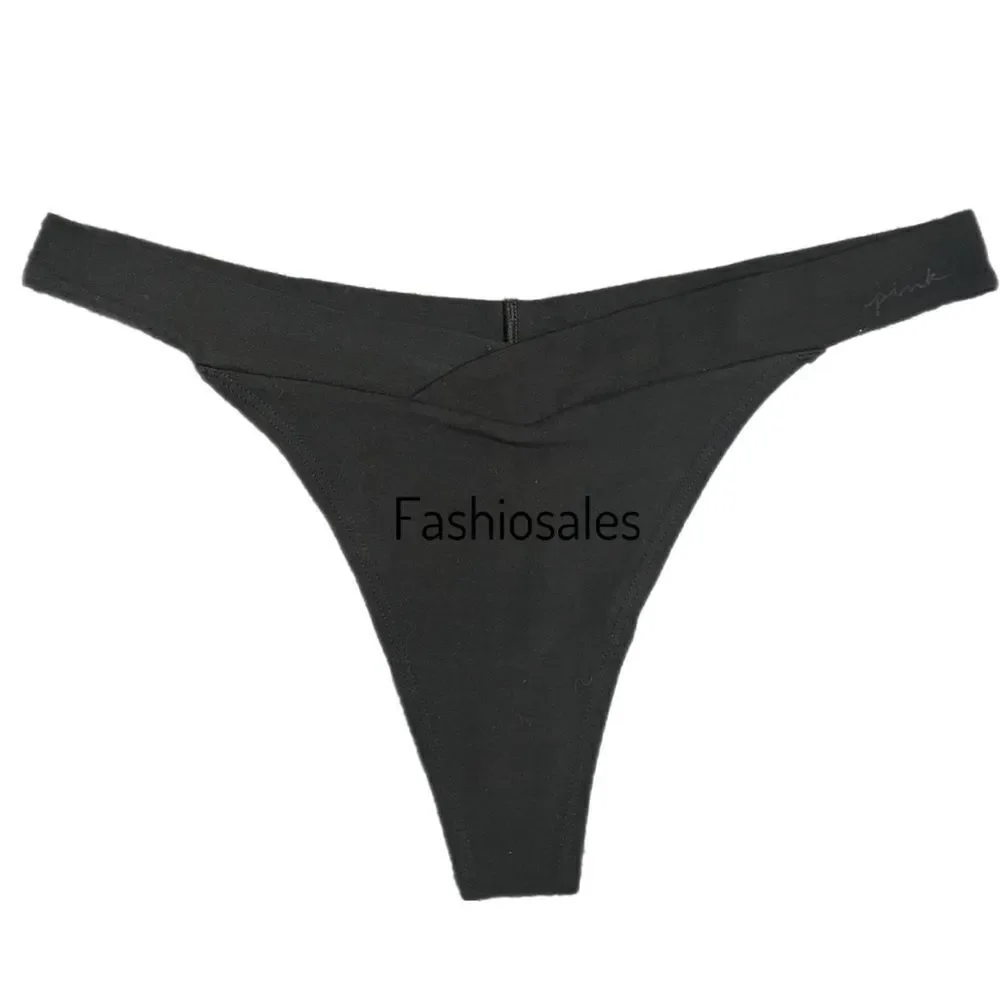 Victorias Secret Pink Soft Cotton Thong Panty Script Logo Black